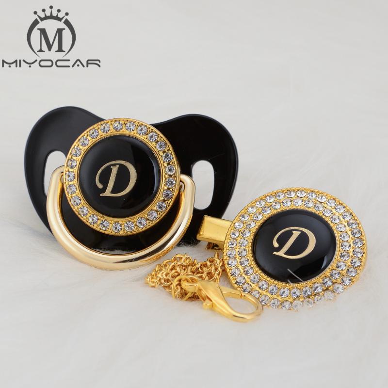MIYOCAR unique design name Initials letter D lovely bling pacifier and pacifier clip set BPA free dummy bling unique design LD