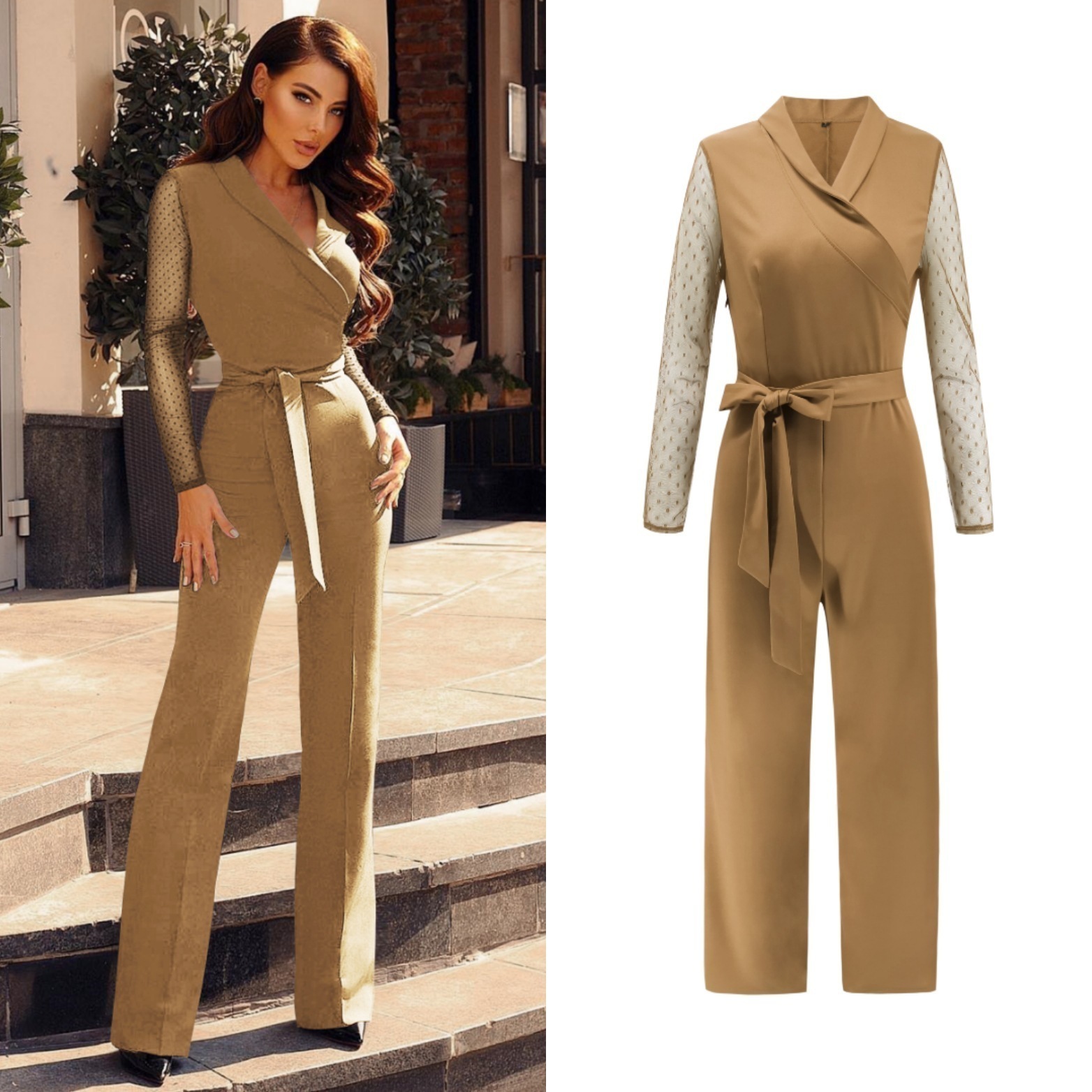 VITIANA Women Formal Jumpsuit Spring Female Long Sleeve V-Neck Office Work Elegant Black Lace Jumpsuit Femme OL Rompers T200509