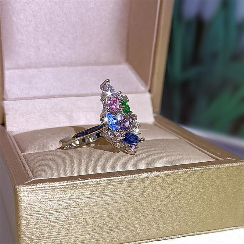 Top Sell Jewelry Sterg Sier Multi Color Marquse Cut 5A Cubic Zircon Eternity Women Wedding wer Band Ring For Lovers' Gift