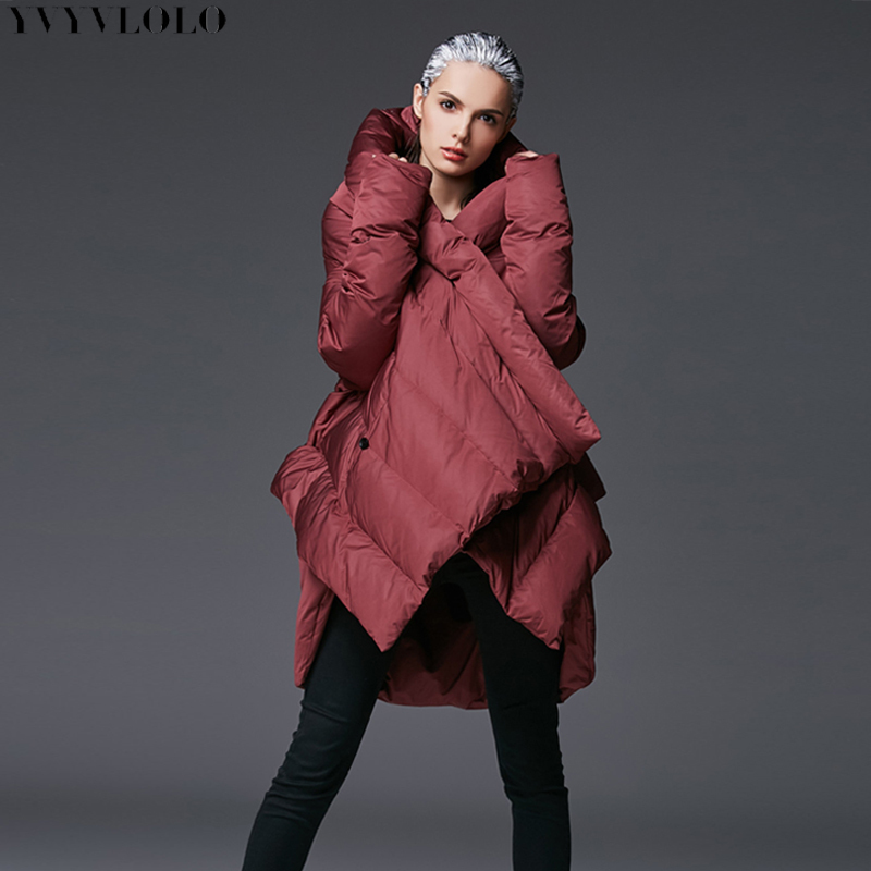 YVYVLOLO Women's Winter Jacket New Cloak Hooded Loose Long parka women down winter coat Warm Jacket Female Overcoat T200831