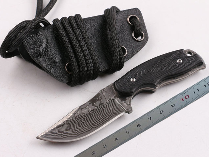 1pcs Top quality Small Damascus fixed blade Hunting knife VG10 Damascus Steel Full Tang G-10 Handle Necklace Straight Knives With Kydex
1pcs Top quality Small Damascus fixed blade Hunting knife VG10 Damascus Steel Full Tang G-10 Handle Necklace Straight Knives With Kydex