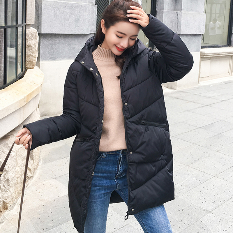 winter parka mujer Korean style long jacket women thick solid plus size loose hooded warm coat femme casual giacca donna 201031