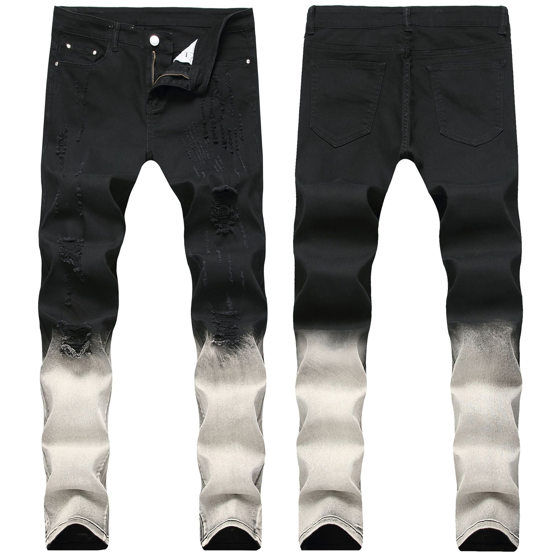 Skinny Mens Black Jeans Cool Men Ripped Jeans Stretch Slim Fit Denim Biker Jeans Hip Hop Men Streetwear 1866#