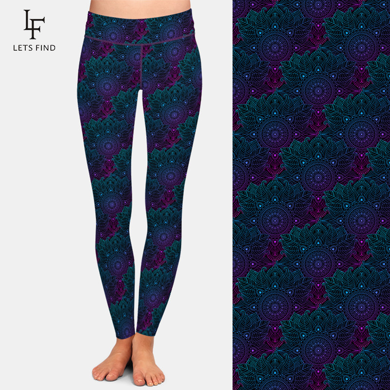 LETSFIND Sexy Mandala Style Printing Women Leggings Fashion High Waist Plus Size Soft Polyester Stretch Pants 201202