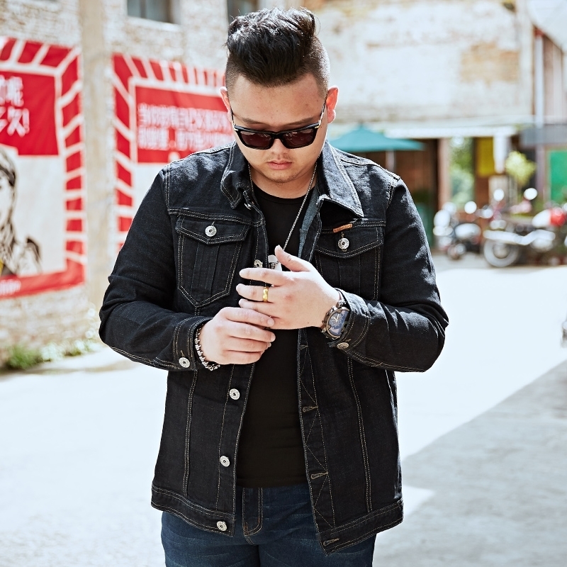 Plus Size 7XL 8XL Spring autumn Men black jeans Jackets Hip Hop Streetwear Casual Fashion Men Elasticity Solid Denim Coat 201127