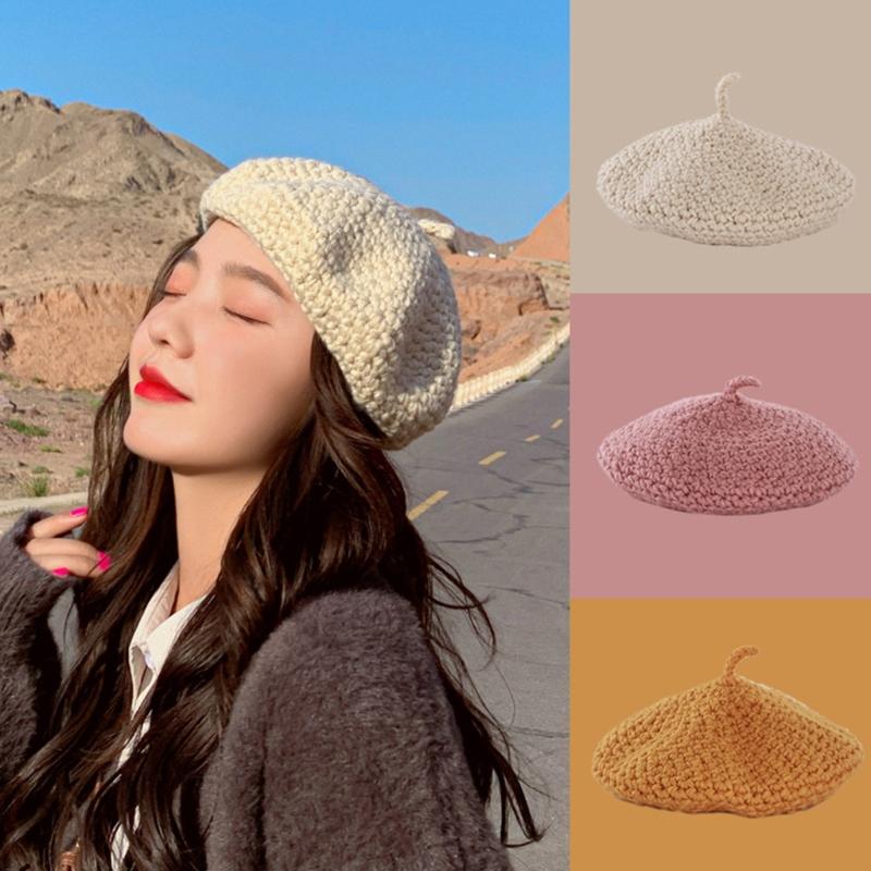 Women Winter Knitted Beret Cap Solid Color Chunky Crochet Painter Beanie Hat, Black
Women Winter Knitted Beret Cap Solid Color Chunky Crochet Painter Beanie Hat, Black