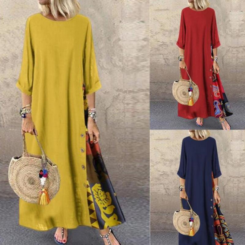 Vintage Stitching Dress Women' Maxi Sundress 2020 Casual 3/4 Sleeve Summer Vestidos Female O Neck Floral Robe Plus Size, Yellow
Vintage Stitching Dress Women' Maxi Sundress 2020 Casual 3/4 Sleeve Summer Vestidos Female O Neck Floral Robe Plus Size, Yellow