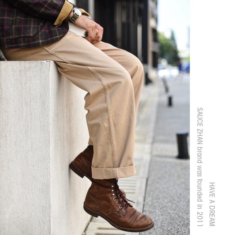 SauceZhan XX001 Chino Vintage Cargo Men Cotton Straight & Capris Casual Pants 310g Thick Loose 201217