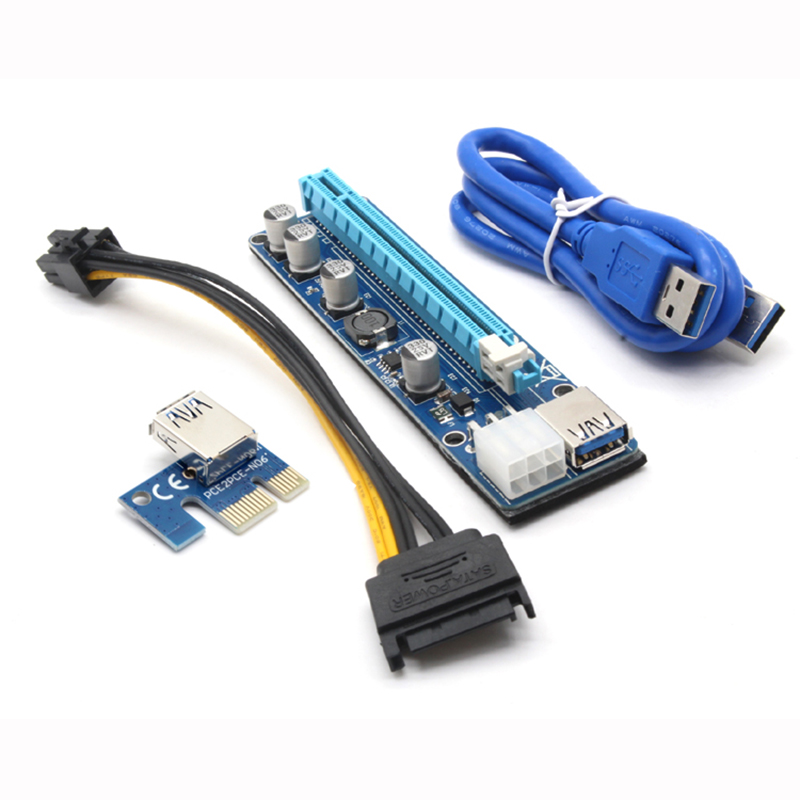 

Ver 008C PCIe 1x to 16x Express Riser Card Graphic Pci-e Riser Extender 60cm USB 3.0 Cable SATA to 6Pin Power for BTC mining
