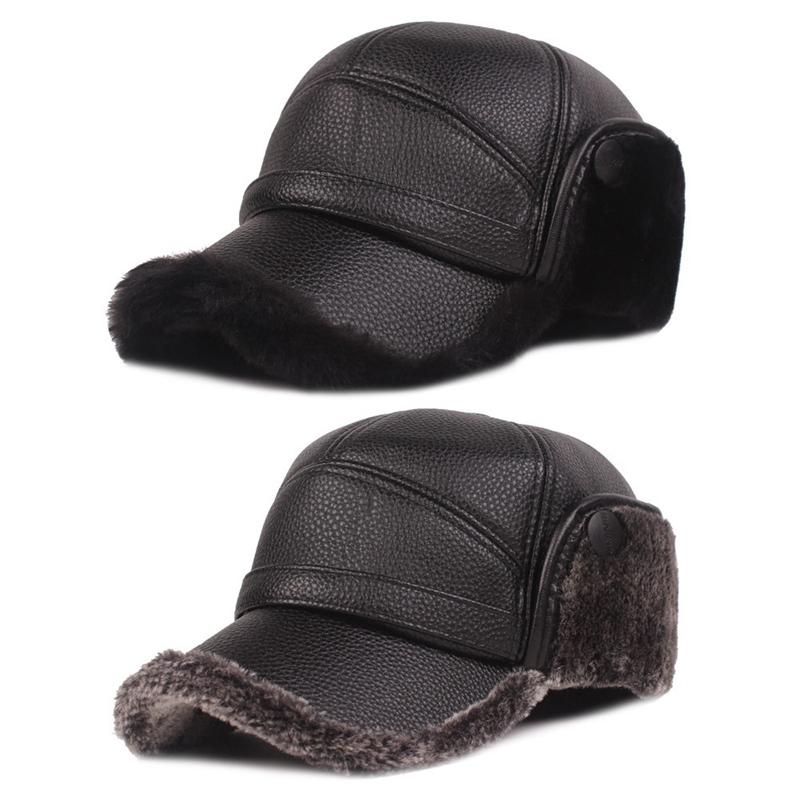 Winter Men PU Leather Faux Fur Hat Male Warm Tag Thick Velvet Bomber Hats Elderly Earflap Moto Windproof Snow Caps, Gray 
Winter Men PU Leather Faux Fur Hat Male Warm Tag Thick Velvet Bomber Hats Elderly Earflap Moto Windproof Snow Caps, Gray