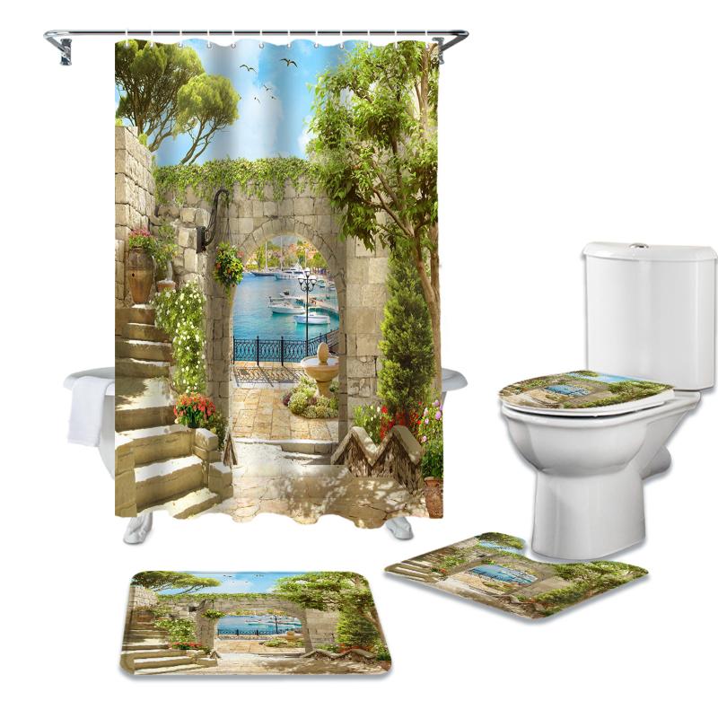 Bathroom Shower Curtain and Rug Sets Italian Arches Building Seascape Toilet Lid Cover Bath Mat Waterproof Shower Curtains Set
Bathroom Shower Curtain and Rug Sets Italian Arches Building Seascape Toilet Lid Cover Bath Mat Waterproof Shower Curtains Set