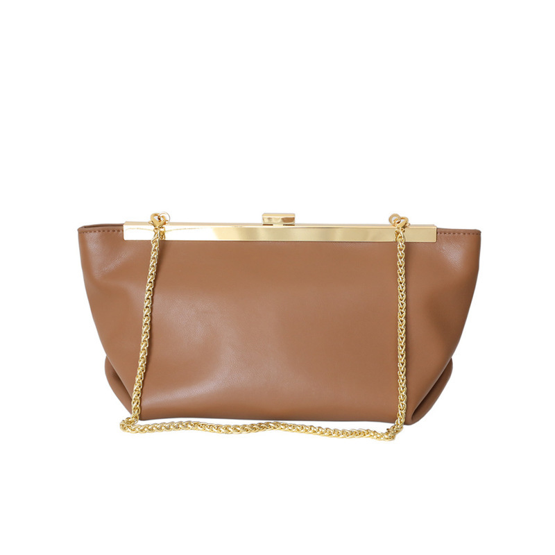 Coated leather high-capacity pocket 2020 new arrival chain strap Sweet shoulder female color clutch bag, Beige 
Coated leather high-capacity pocket 2020 new arrival chain strap Sweet shoulder female color clutch bag, Beige