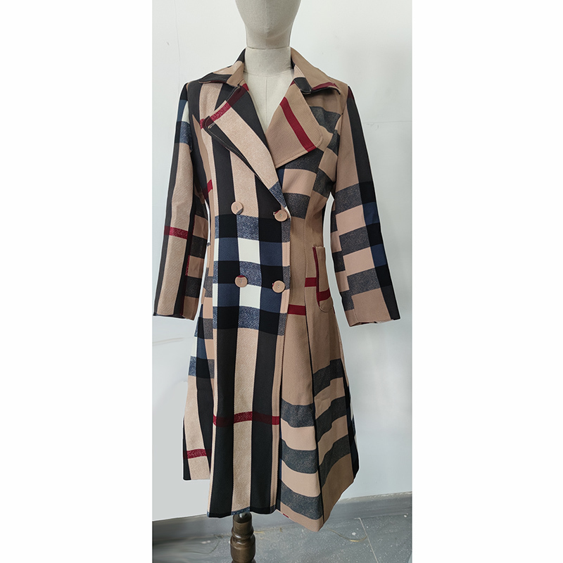 AECU Autumn Women Long Trench Coat Office Lady Simple Classic Plaid Coat with Pocket Chic Female Windbreaker Coat Outwear 201211
