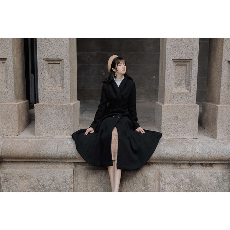 French retro Hepburn little woolen coat girl students' thick woolen coat 201103