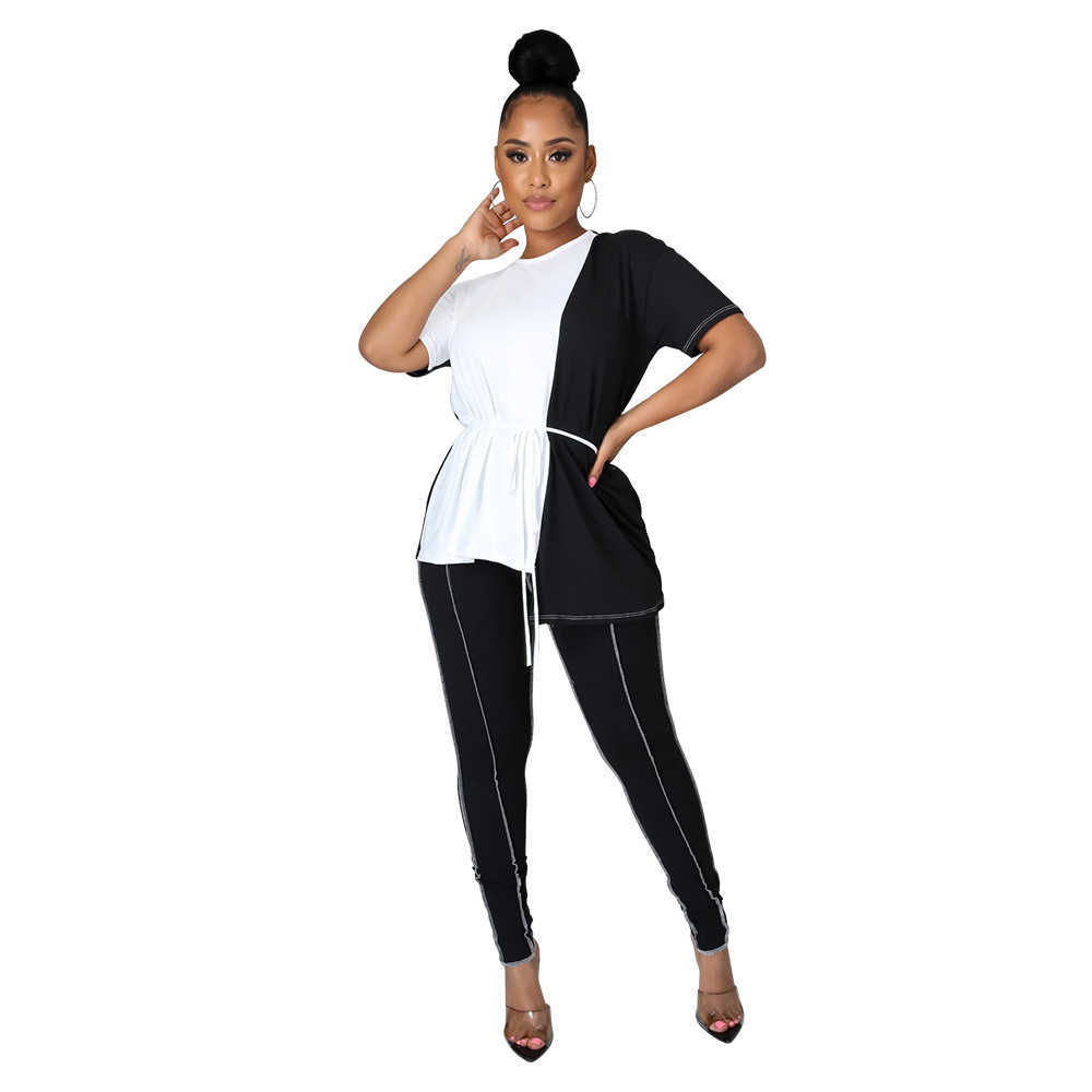 Women's Two Piece Pants Designers Clothes 2022 personalized New color matching suit solid leisure short sleeve T-shirt Fashion