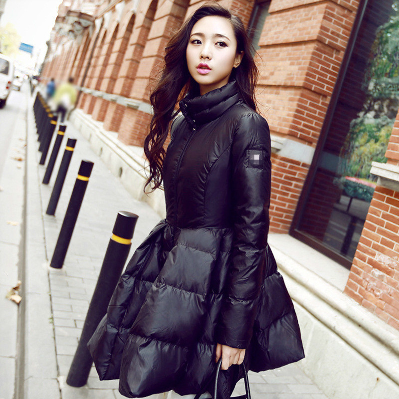SHENGPALAE 2020 New Winter Autumn Coat Black Stand Collar Large Hem Fashion Women Vintage Keepwarm Thin Jacket FF510 T200114