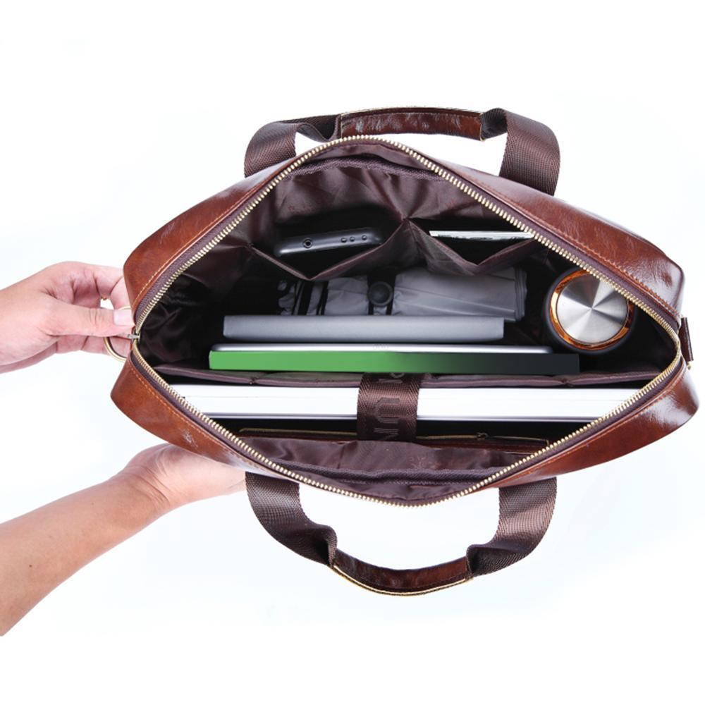 Fashion Men Briefcase Genuine Leather Bussiness Handbag Laptop Messenger Bag Shoulder Crossbody Bags for Male Office Hand Tote LJ201012