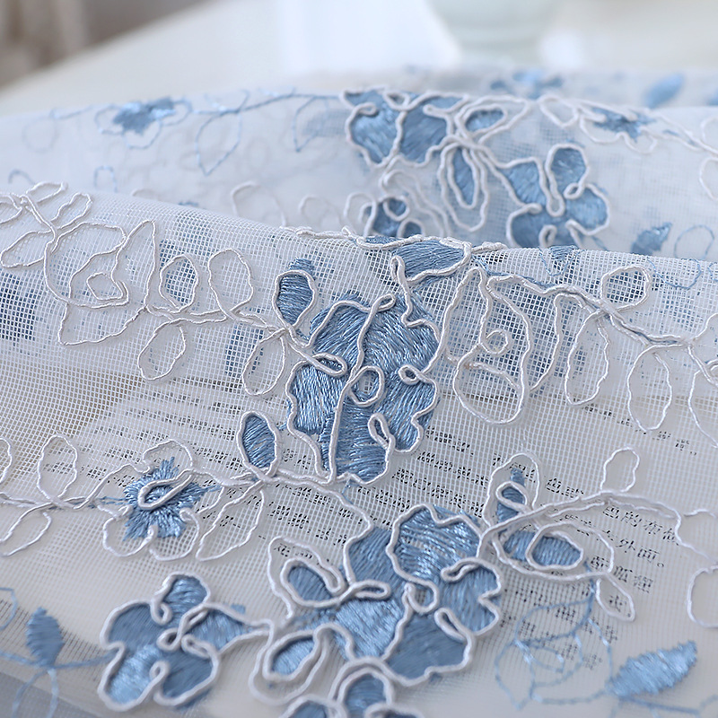 White Korean Embroidered Tulle Curtain for Living Room Blue Sheer Curtain For Bedroom Window Drapes &40 LJ201224