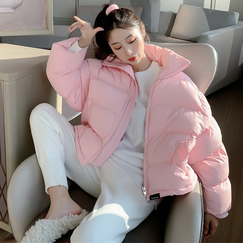 Winter Woman Parkas Bread Coats Warm Solid Green Short Jacket Korean Style Loose Thick Outercoats Pink Simple Elegant Tops 201026