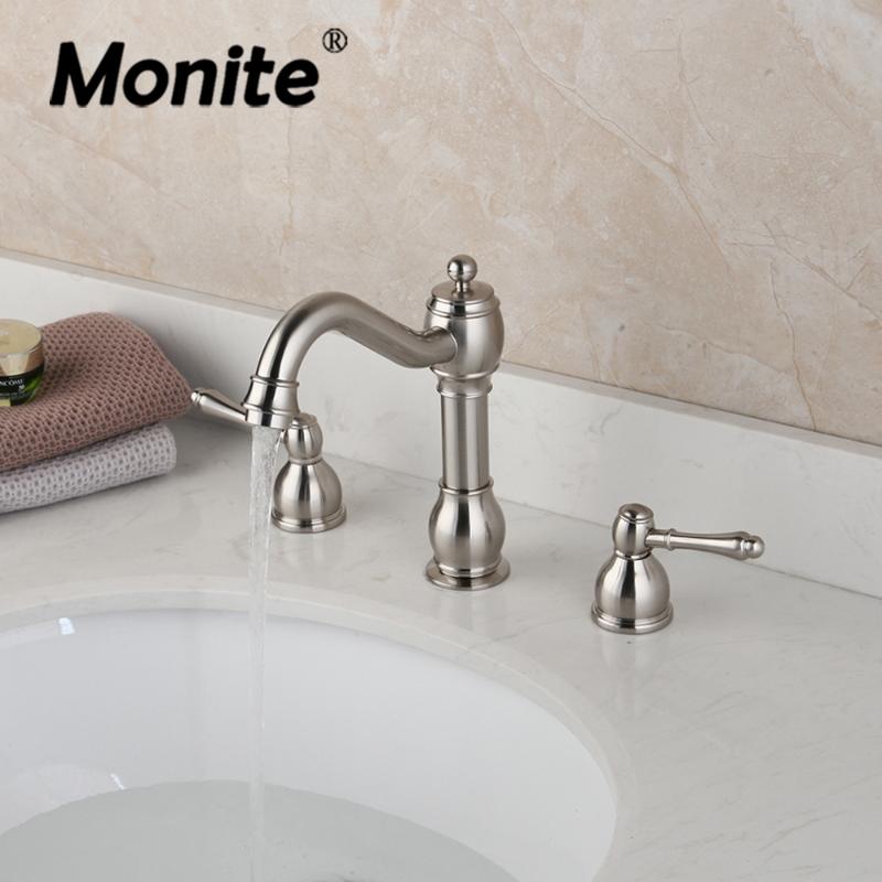 Monite Nickel Brushed Bathroom Wash Basin Sink Tap Solid Brass Vessel 3 Pcs Dual Handles Swivel Spray Bathtub Mixer Tap Faucet
Monite Nickel Brushed Bathroom Wash Basin Sink Tap Solid Brass Vessel 3 Pcs Dual Handles Swivel Spray Bathtub Mixer Tap Faucet