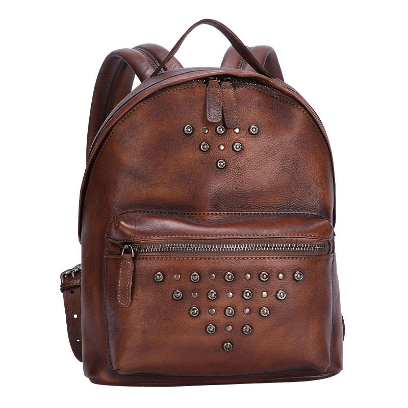 FCTOSSR Vintage top layer leather backpack soft ladies handmade large-capacity casual studded leather backpack, Orange 
FCTOSSR Vintage top layer leather backpack soft ladies handmade large-capacity casual studded leather backpack, Orange