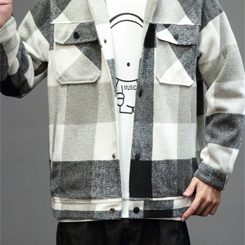 Mens Winter Woollen Coat Plaid Jackets Fashion Outerwear Warm Men Casual Jacket Stereoscopic Patch pocket Coat Plus Size M-5XL 201218