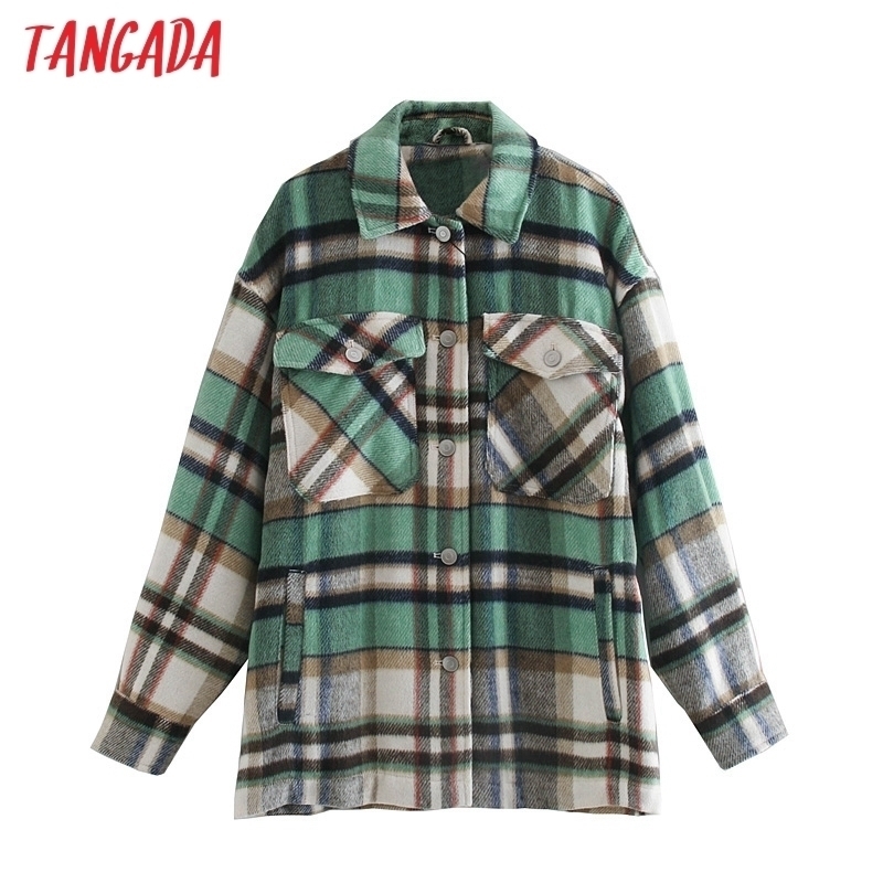 Tangada Women Green Plaid Pattern Thick Coats Jacket Loose Long sleeves pocket Ladies Elegant Autumn Winter coat 3H107 201104
Tangada Women Green Plaid Pattern Thick Coats Jacket Loose Long sleeves pocket Ladies Elegant Autumn Winter coat 3H107 201104
