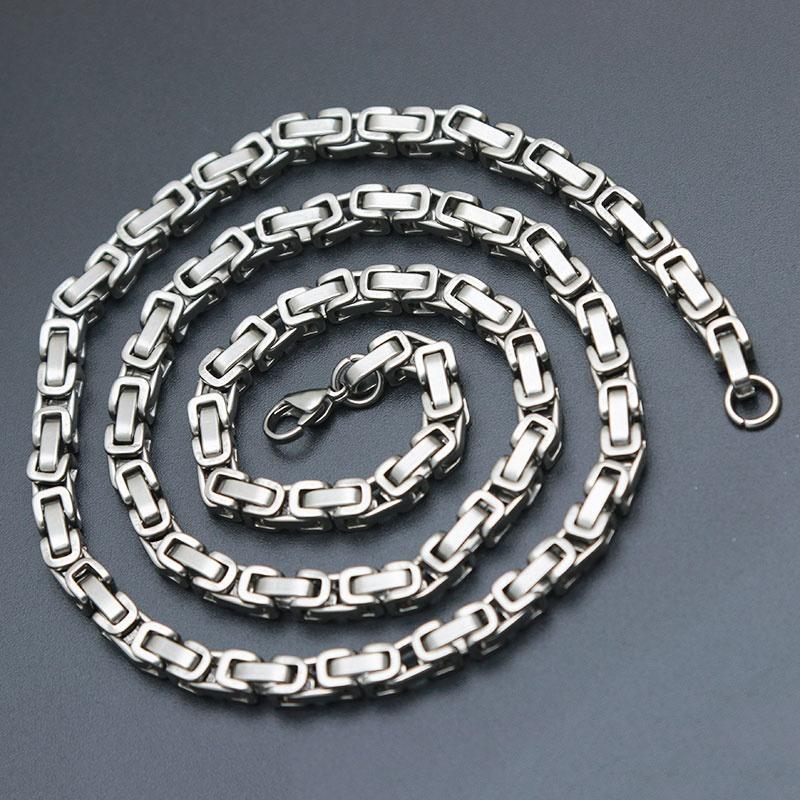 Mens 4mm 5mm Sier Tone 316 Stainless Steel Byzantine Box Link Necklace Chain Free shipping Free shipping