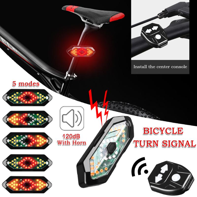 

Bike Turn Signals Remote Control Bicycle Direction Indicator MTB LED Rear Light USB Rechargeable Cycling Taillight with Horn