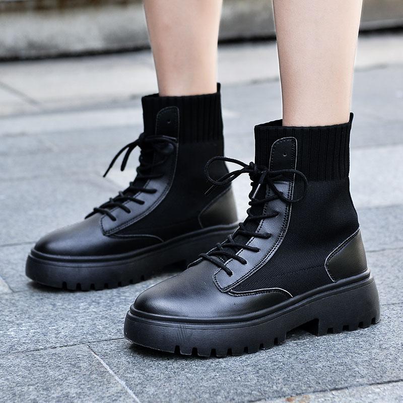 Fashion High-top Women's Boots Genuine Leather Knitting Casual Shoes Flat Thick Bottom Short, Black
Fashion High-top Women's Boots Genuine Leather Knitting Casual Shoes Flat Thick Bottom Short, Black