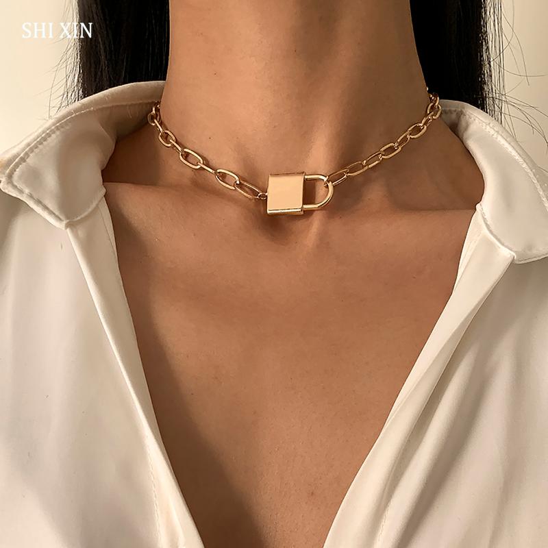 Chokers SHIXIN Short Choker Necklace Chain With Lock Pendant For Women Fashion Gold/Silver Color Padlock On Neck Gifts
Chokers SHIXIN Short Choker Necklace Chain With Lock Pendant For Women Fashion Gold/Silver Color Padlock On Neck Gifts
