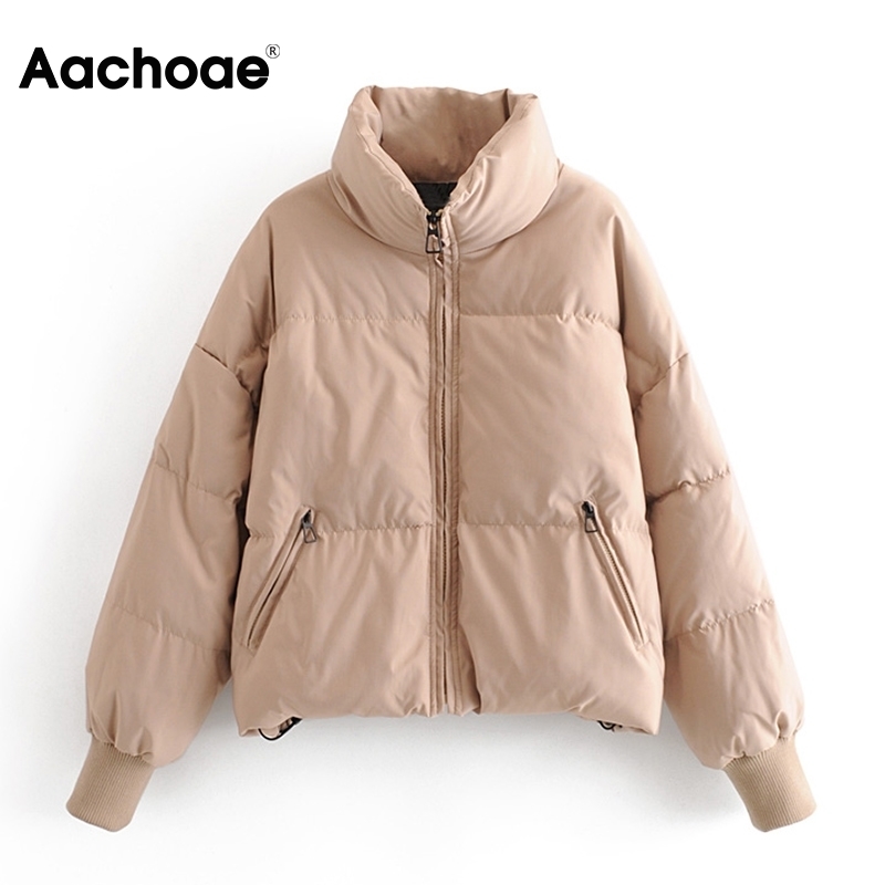 Aachoae Solid Color Fashion Winter Parka Women Long Sleeve Zipper Thick Warm Parkas Coat Casual Down Jacket With Pockets 200928