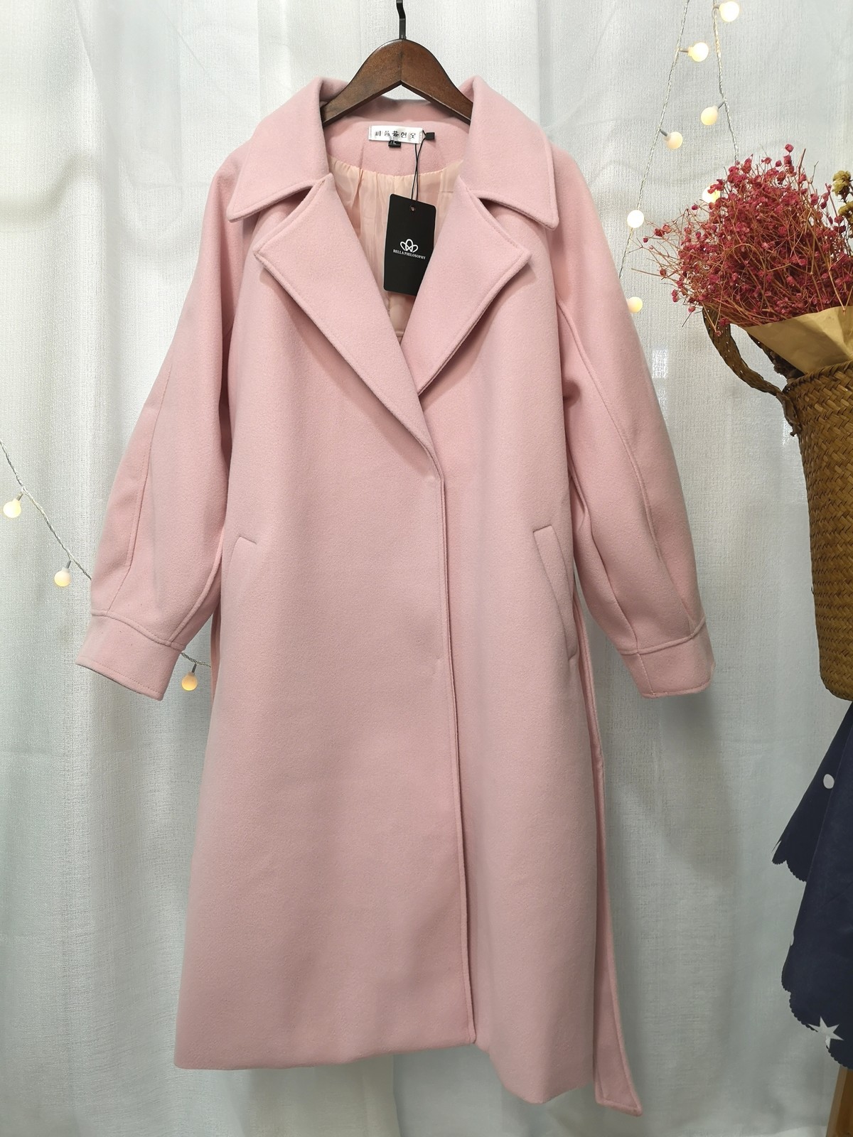 Woolen Coat Women Lantern Sleeve Winter Coats Wool Blend Long Casual Loose Outwear