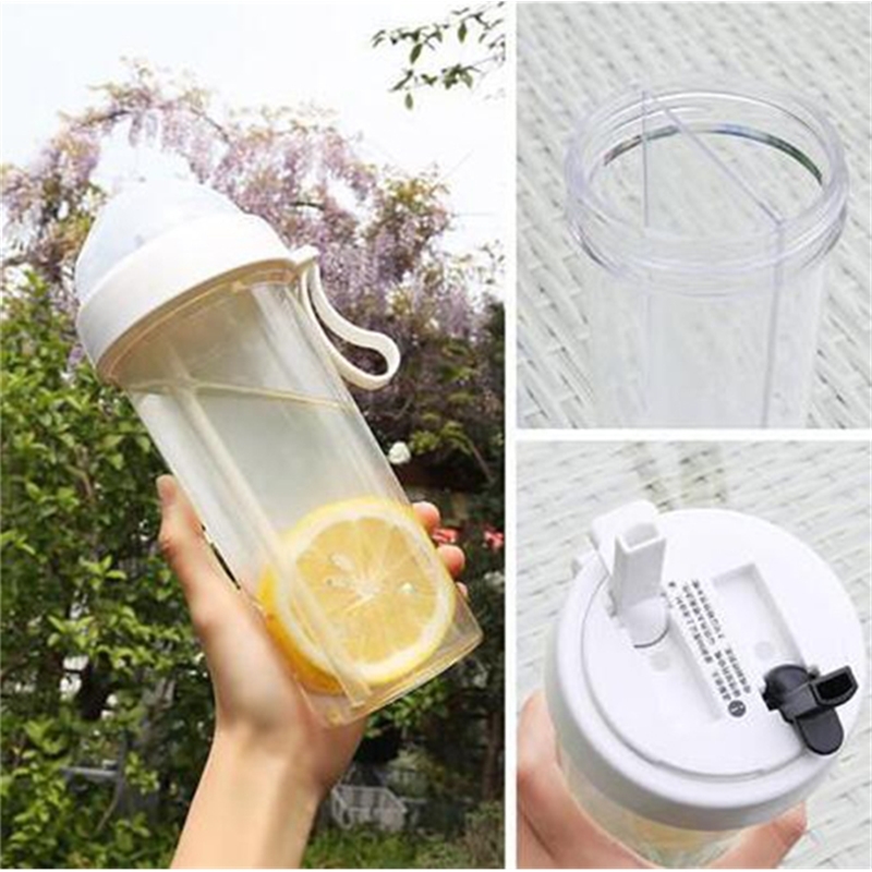 Double-tube Two Drink Water Bottle Portable Outdoor Travel Creative Dual-use Drinking Cup Leak Proof Couple Christmas Gift Cup LJ200821