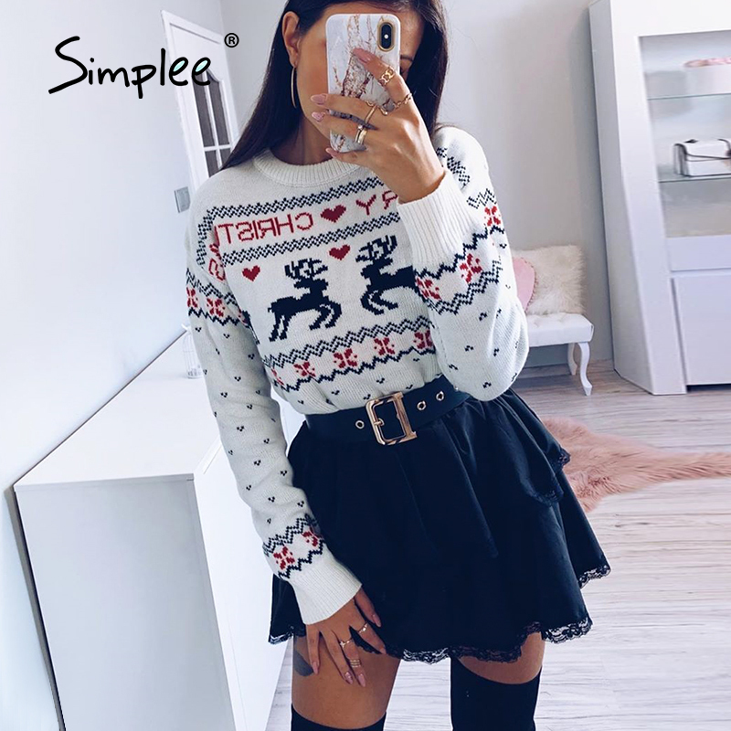 Simplee Christmas cartoon pattern women sweater autumn Winter o-ne long sleeve jumper bla white Causal cute knitted pullover, Black
Simplee Christmas cartoon pattern women sweater autumn Winter o-ne long sleeve jumper bla white Causal cute knitted pullover, Black