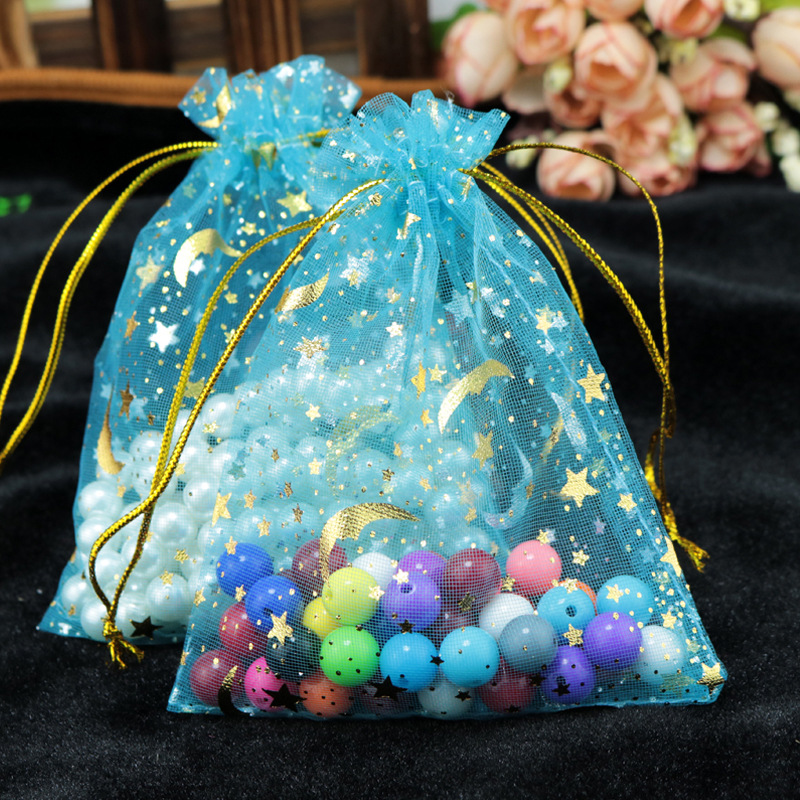 100pcs moon star organza gift bags 912cm stamping organza wedding party favor gift bag jewelry packaging pouches earring holde