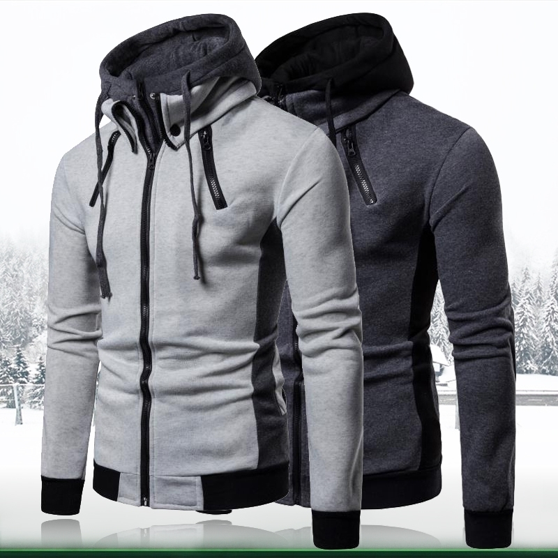 Men's Hoodie Casual Solid Long Sleeve Mens Turtleneck Hoodies Slim Zipper Hooded Cardigan Sweatshirt Male Hoody Sweat 201020