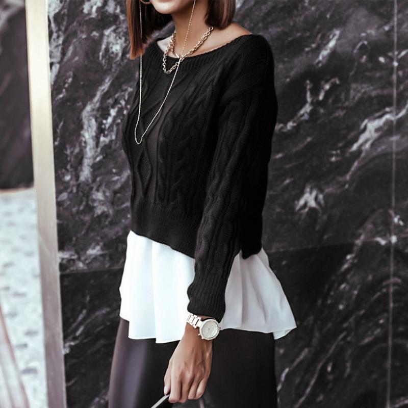 Autumn Winter Black Stitching Ruffles Knitted Women Turtleneck Sweater Fashion Patchwork Long Sleeve Pullover Women Jumper
Autumn Winter Black Stitching Ruffles Knitted Women Turtleneck Sweater Fashion Patchwork Long Sleeve Pullover Women Jumper