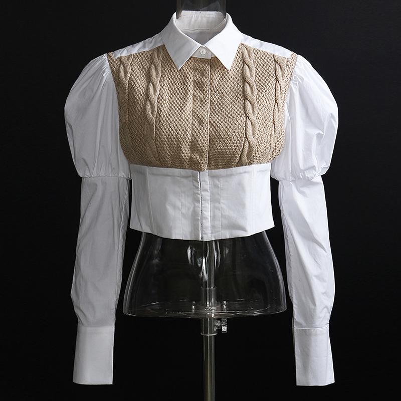 Women Cotton Crop Blouse Spring Autumn Knitted Spliced Corset Shirt Tops, Khaki
Women Cotton Crop Blouse Spring Autumn Knitted Spliced Corset Shirt Tops, Khaki