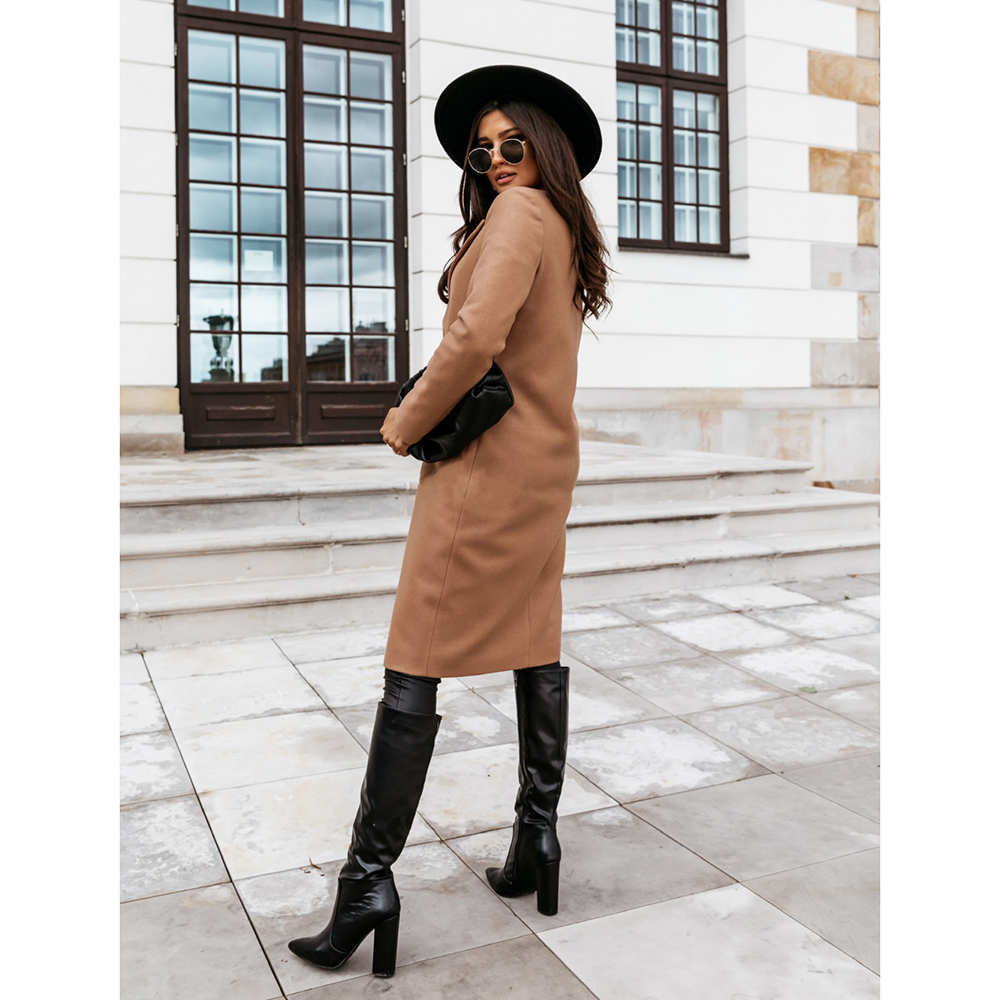 Diiwii Women's Long Woolen Coat Female Warm Windproof Elegant Office Robe Blended Wool Outdoor Blends 201215
