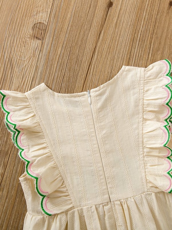 Toddler Girls Peacock Embroidery Scallop Trim Dress SHE R250424