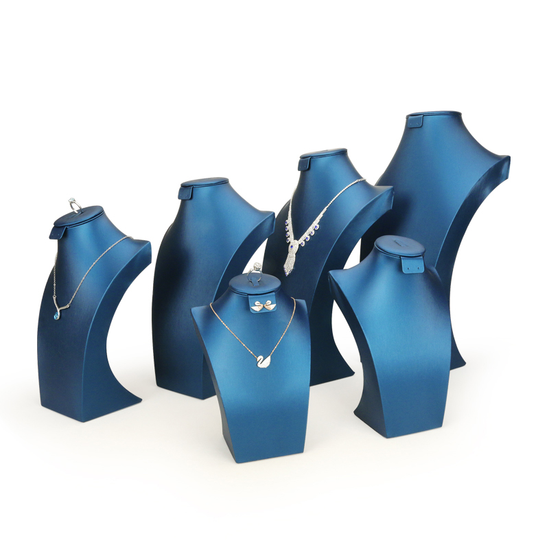 Blue PU Leather Jewellery Set Display Stand Jewelry Ring Earring Necklace Bust Neck Form for Boutique Window Shelf Showcase Exhibition, Black 
Blue PU Leather Jewellery Set Display Stand Jewelry Ring Earring Necklace Bust Neck Form for Boutique Window Shelf Showcase Exhibition, Black