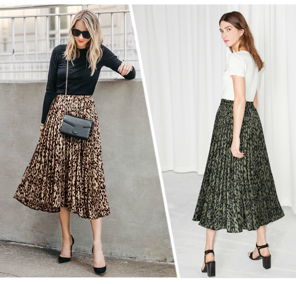 Plus Size Leopard Print Skirts Womens New Spring Autumn A Line Pleated Long Skirt Casual High Waist Maxi Skirts Woman Streetwear T200113