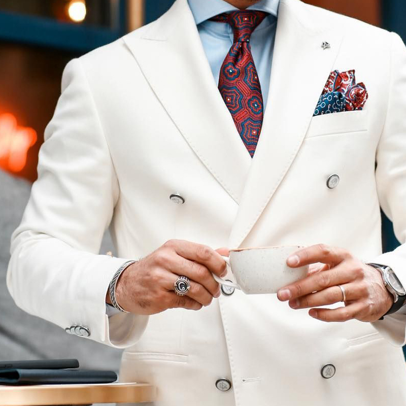 White Double Breasted Blazer for Men Slim Fit Single One Piece Male Suit Jacket with Peaked Lapel Italian Style Casual Coat 201104