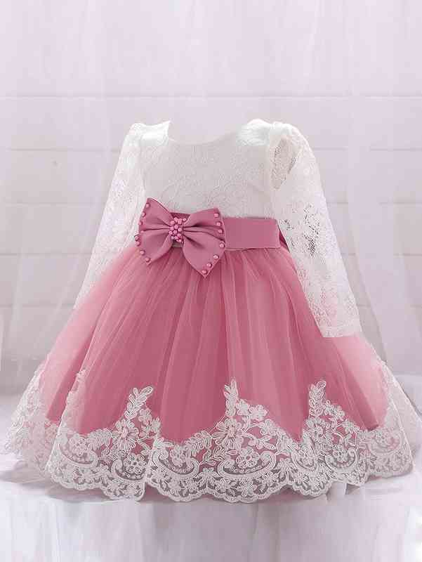 Baby Girl Lace Panel Bow Gown Dress SHE