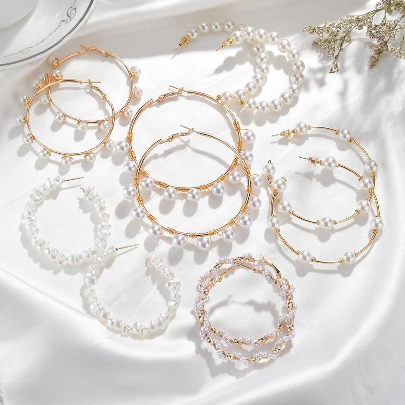 Womens Girls Creative Pearl Beads Super Huge Circle Large Hoop Dangle Earrings Alloy With Gold Plated Jewelry Gifts1
Womens Girls Creative Pearl Beads Super Huge Circle Large Hoop Dangle Earrings Alloy With Gold Plated Jewelry Gifts1