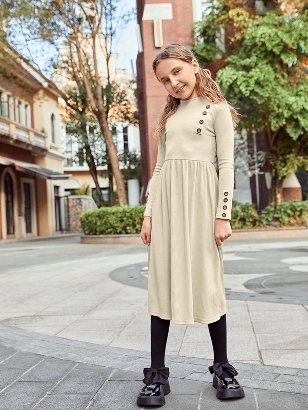 Girls Gingham Print Ruffle Trim Dress SHE01