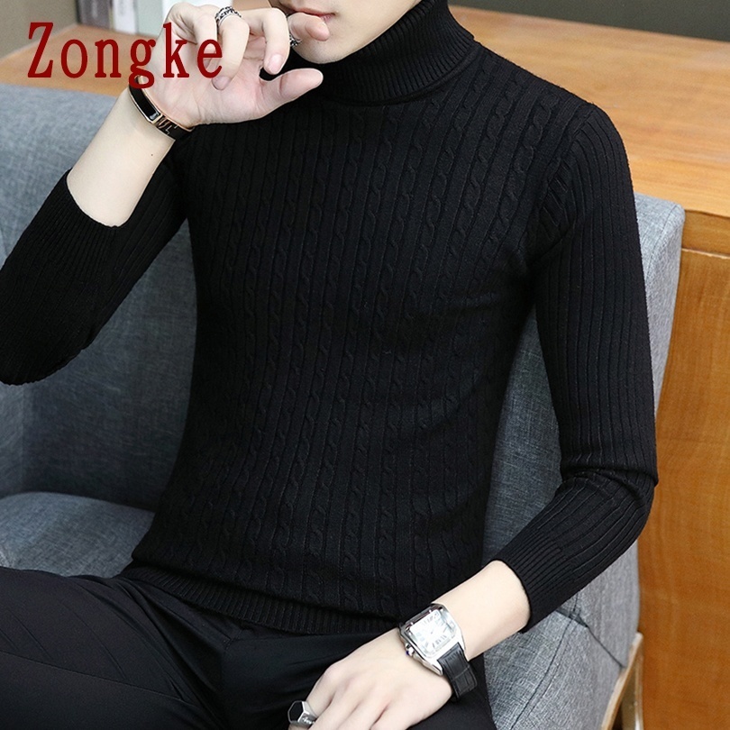 Zongke Autumn Thin White Turtleneck Men Sweater Pullover Men Clothing Korean Men Turtle Neck Winter Clothes M-3XL 201203
