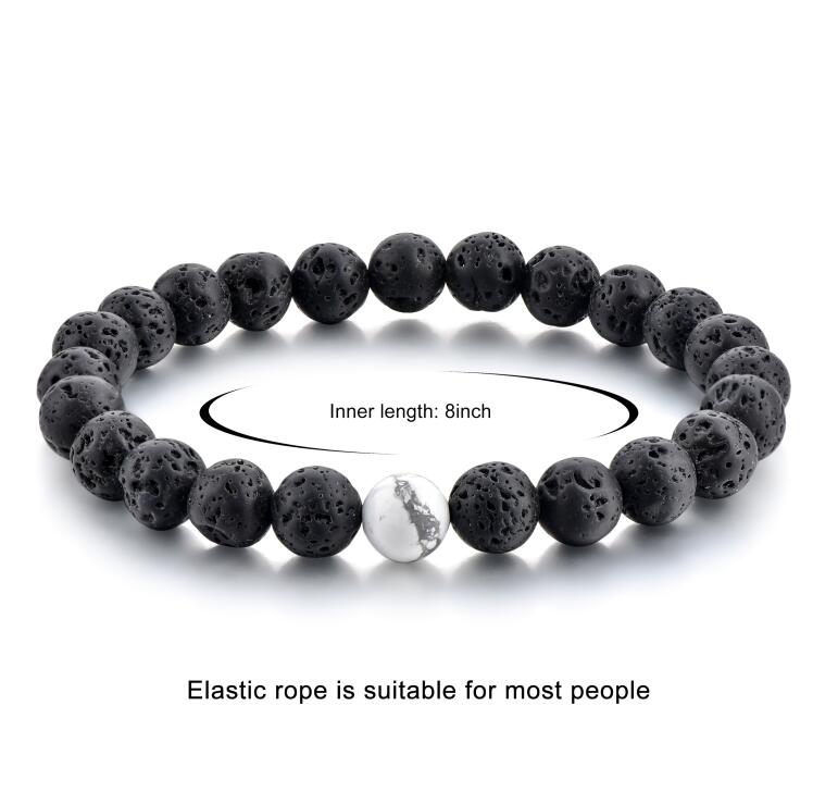 8MM Natural Lava Stone Strands Distance Bracelets Men Women Volcanic Rock Beads Couple Bracelet White Howlite Stone Lovers Bracelet Set Jewelry Gift