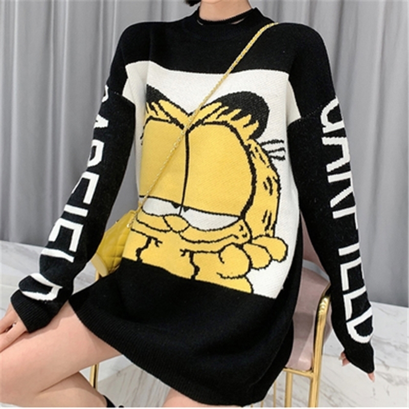 Cartoon Pink Red Plus Size Women Sweater Loose Korean Pullover Tops Fashion Leopard Long Sleeve Female Knit Sweaters Winter 201201